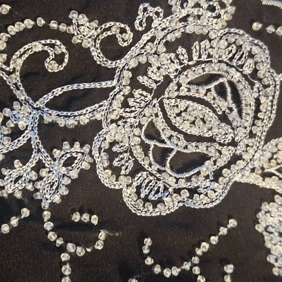 ECI New York Women Black 100% Silk Embroidered Slip Dress 12 Quite Luxury Y2K - Picture 6 of 12